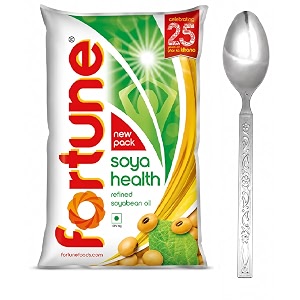 soya health refined soyabean oil 750g fortified with vitamins a and d with stainless steel spoon