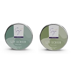 soyu lip scrub for men and women  helps in reducing dark lips pigmentation amp dry chapped lips  what-a-melon and mint glaze combo  100 vegan  pack of 2 10 gms each
