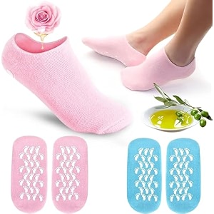 spa gel socks for women amp men  silicone socks for cracked heels  feet protector crack heel repair with moisturizing natural oil amp vitamin e  2 pairs - black and grey