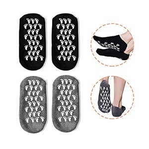 spa gel socks for women amp men  silicone socks for cracked heels  feet protector crack heel repair with moisturizing natural oil amp vitamin e  2 pairs - black and grey