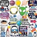 Space Photo Booth Props - 41-pc Photobooth Kit with 8 x 10-Inch Sign, 60 Adhesive Pads, 45 Sticks - Space Party Decor - Space Props - Out of This World Party Decorations