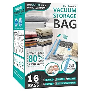 space saver storage bags 2 jumbo2 large3 medium3 small6 roll compression vacuum sealer bags for comforters blankets clothes storage hand pump included 16 pack
