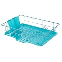 Space-Saving 3-Piece Dish Drainer Rack Set: Efficient Kitchen Organizer for Quick Drying and Storage - Includes Cutlery Holder and Drainboard - Maximize Countertop Space, Turquoise Blue