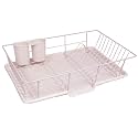 Space-Saving 3-Piece Dish Drainer Rack Set: Efficient Kitchen Organizer for Quick Drying and Storage - Includes Cutlery Holder and Drainboard - Maximize Countertop Space, Pale Pink