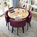 Space Saving Dining Table, Round Dining Table and Chairs Set 4, Office Reception Room Club Table and Chair Set, Small Meeting Room Table for Home Living Room Balcony Cafe Break Room, PU Purp