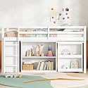 Space-Saving Twin Loft Bed – Pull-Out Desk, 3 Drawers + 2-Shelf, Rubber Wood, Guardrail, White Kids Bed