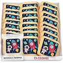 Space Themed Cookies Individually Wrapped Bulk | Outer Space Astronaut Planets Rocketship | Party Favors 24 Pack for Kids Birthday Party Decorated Sugar Cookies
