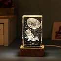 Spaceman Cube Crystal Night Light, Glass Ball Night LED Lamp with Woodern Base, Decorations Gifts for Men, Women, Kids, Boys, Girls, Teens (Spaceman Cube)