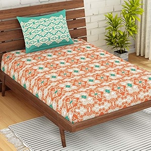 spaces 100 cotton single bedsheet breathable soft feel skin safe 210 tc orange bedsheet for single bed