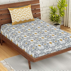 spaces atrium plus 210 tc 100 cotton single bedsheet with 1 pillow cover ornate 6034 x 8834 inches - grey