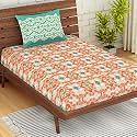 Spaces 100% Cotton Single Bedsheet Breathable Soft Feel Skin Safe 210 Tc Orange Bedsheet for Single Bed