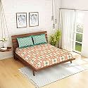 Spaces 100% Cotton Double Bedsheet Breathable Soft Feel Skin Safe 210 Tc Orange Bedsheet for Double Bed