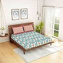 Spaces 100% Cotton Double Bedsheet Breathable Soft Feel Skin Safe 210 Tc Light Blue Bedsheet for Double Bed