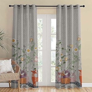 spaces drape story forest folklore floral matte heathered grey room darkening curtain set of 2-8ft long door curtains grey