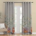 SPACES DRAPE STORY Forest Folklore Floral Matte Heathered Grey Room Darkening Curtain Set of 2-9Ft Long Door Curtains| Grey