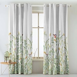 spaces drape story polyester garden grace floral fresh green matte finish 75 to 80 room darkening curtains set of 2-7ft door curtain grommet