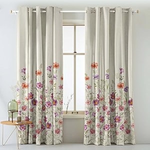 spaces drape story pastel posy floral purple mauve matte finish 75 to 80 room darkening curtains set of 2-8ft long door curtain
