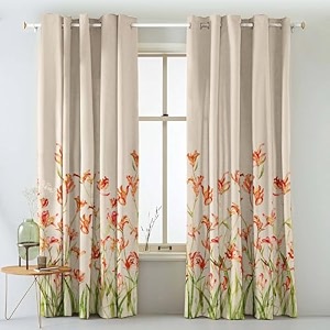 spaces drape story petal whispers floral tangerine orange matte finish 75 to 80 room darkening curtains set of 2-7ft door curtain