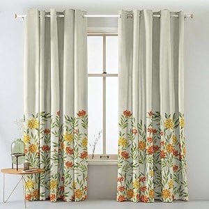 spaces drape story sun-kissed marigold floral saffron yellow matte finish 75 to 80 room darkening opaque curtains set of 2-8ft long grommet door curtain