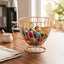 SpaceTime Coffee Pod Holder,Large Capacity Coffee Pod Organizer Cup Holder,Sturdy Coffee Coffee Basket for Counter Kitchen and Office Desktop,Versatile Metal Pods Storage,Coffee Bar Accessory (Gold)