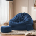 SPACEX 4XL Bean Bag with Footstool & Cushion All Filled with Beans Ready to Use Teardrop Bean Bag  With Bean Filling (Blue)