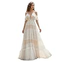 Spaghetti Chiffon Beach Wedding Dress V Neck A line Bridal Gowns Lace Plus Size Wedding Dress
