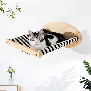 cat hammock - wall mounted cat shelves and perches for sleeping playing climbing and lounging - black and white indoor hammock