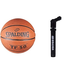 spalding bb-spalding-tf50-7 basketball size 7 orange  vector x dual action air pump