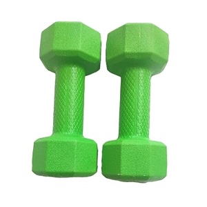 spanco pvc round shape fragrance dumbbells 5 kg x 2  10 kg pack of 2 for home gym equipment gym exercisehome workout  fitness kitdumbbells weights for whole body color  parrot green