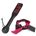 BDSM Spanking Paddle Set, 12.8" Faux Leather Paddle with 59" Satin Blindfold, Bondage Accessories for Couples, Lightweight Beginner Friendly Adult Role Play Kit