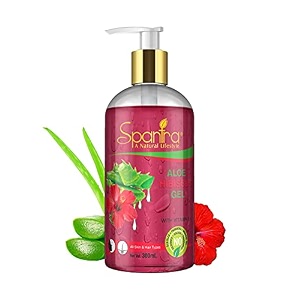 spantra aloe hibiscus gel with vitamin e extract for ultimate skin and hair care pure aloe vera for face skin amp hair with hibiscus amp vitamin e enriched natural moisturizer 300 ml multipurpose gel for men and women pack of 1