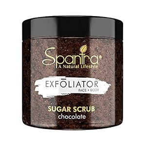 spantra chocolate sugar scrub  face amp body scrub  tan removal  body polishing  natural essential oil enriched for moisturizing amp nourishing skin  suitable for all skin types  125gm pack of 1
