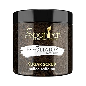 spantra coffee caffeine sugar scrub  face amp body scrub  tan removal  body polishing  natural essential oil enriched for moisturizing amp nourishing skin  suitable for all skin types  125gm pack of 1