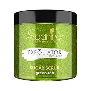 spantra green sugar scrub  face amp body scrub  tan removal  body polishing  natural essential oil enriched for moisturizing amp nourishing skin  suitable for all skin types  125gm pack of 1