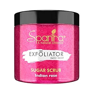 spantra indian rose sugar scrub  face amp body scrub  tan removal  body polishing  natural essential oil enriched for moisturizing amp nourishing skin  suitable for all skin types  125gm pack of 1