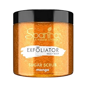 spantra mango sugar scrub  face amp body scrub  tan removal  body polishing  natural essential oil enriched for moisturizing amp nourishing skin  suitable for all skin types  125gm pack of 1