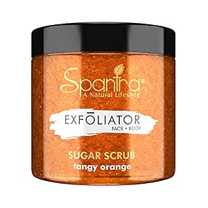 spantra tangy orange sugar scrub  face amp body scrub  tan removal  body polishing  natural essential oil enriched for moisturizing amp nourishing skin  suitable for all skin types  125gm pack of 1