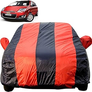 spark dustproof car cover with mirror pockets red blue stripes taffeta polystertriple stitched compatible with chevrolet spark car cover 2007 to 2017 spark car accessories