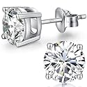 Sparkling 925 Sterling Silver Round Cut 5A+ Cubic Zirconia CZ Stud Earrings Hypoallergenic Earrings for Women/Men 4MM-8MM