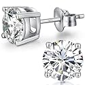 Sparkling 925 Sterling Silver Round Cut 5A+ Cubic Zirconia CZ Stud Earrings Hypoallergenic Earrings for Women/Men 4MM-8MM