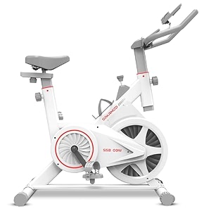 sparnod fitness ssb-09w spin bike for home workout with belt drive 9kg flywheel adjustable seat amp handlebar friction resistance lcd display tablet holder max user weight 110kg white