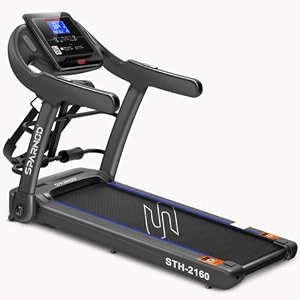 sparnod fitness sth-2160 multifunction treadmill for home use compact flat foldable design pre-installed 4 hp peak dc motor 14 kmhr speed 12 preset with massager amp sit-up bar 100 kg capacity