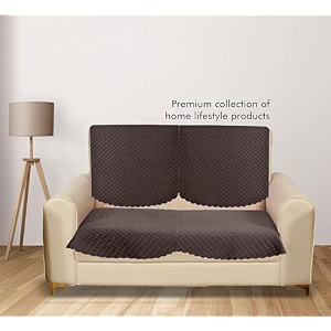 sparrow world premium quilted sofa cover set for 5 seater  3 seater and 2 seater slip covers  velvet panel brown diamond 2 seater