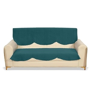 sparrow world premium quilted sofa cover set for 5 seater  3 seater and 2 seater slip covers  velvet panel teal green diamond 3 seater