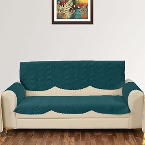 sparrow world premium quilted sofa cover set for 5 seater  3 seater and 2 seater slip covers  velvet panel teal green zig zak 3 seaterarm