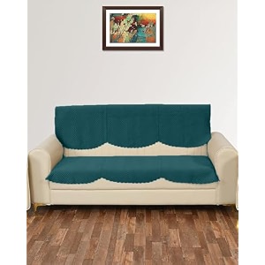 sparrow world premium quilted sofa cover set for 5 seater  3 seater and 2 seater slip covers  velvet panel teal green zig zak 3 seater