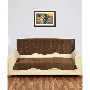 sparrow world premium quilted sofa cover set for 5 seater  3 seater and 2 seater slip covers  velvet panel brown zig zak 3 seater