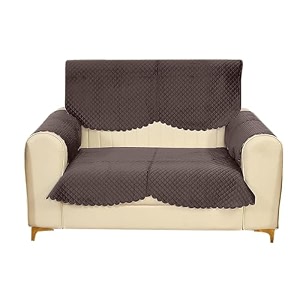 sparrow world premium quilted sofa cover set for 5 seater  3 seater and 2 seater slip covers  velvet panel brown diamond 2 seater arm