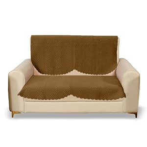 sparrow world premium quilted sofa cover set for 5 seater  3 seater and 2 seater slip covers  velvet panel gold zig zak 2 seater