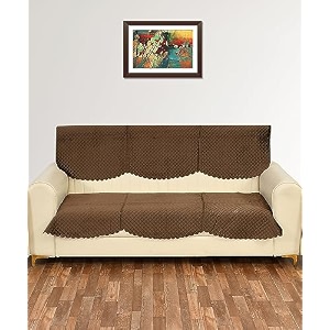 sparrow world premium quilted sofa cover set for 5 seater  3 seater and 2 seater slip covers  velvet panel brown diamond 3 seater